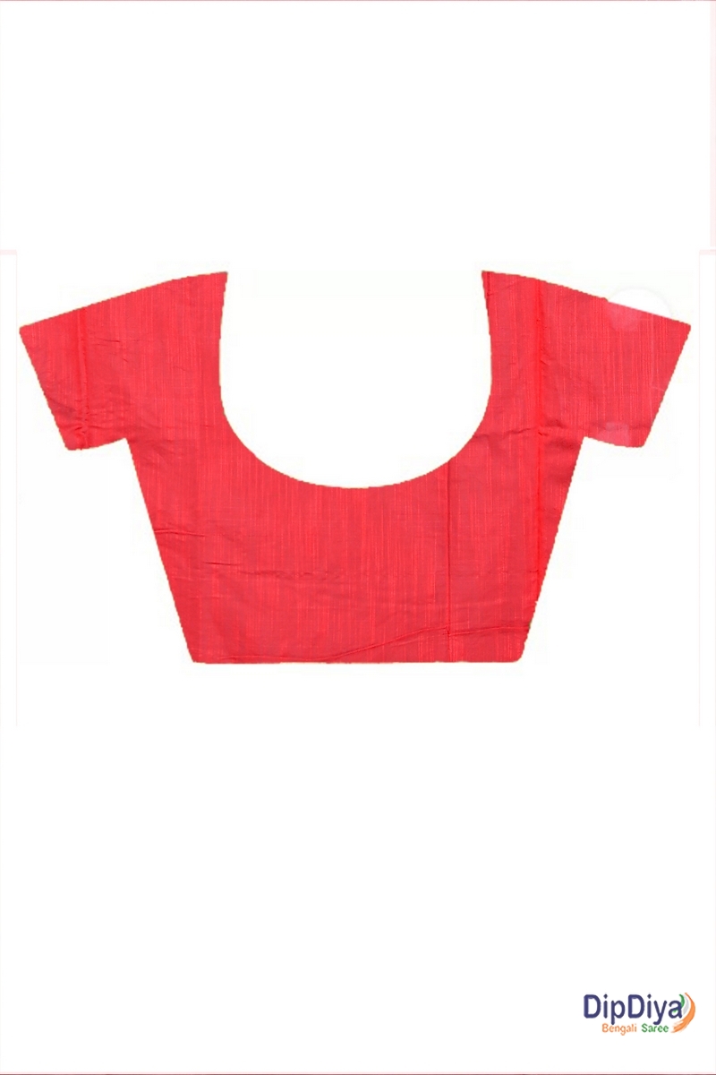 Red Cotton Blended Parik Applique Saree (328)